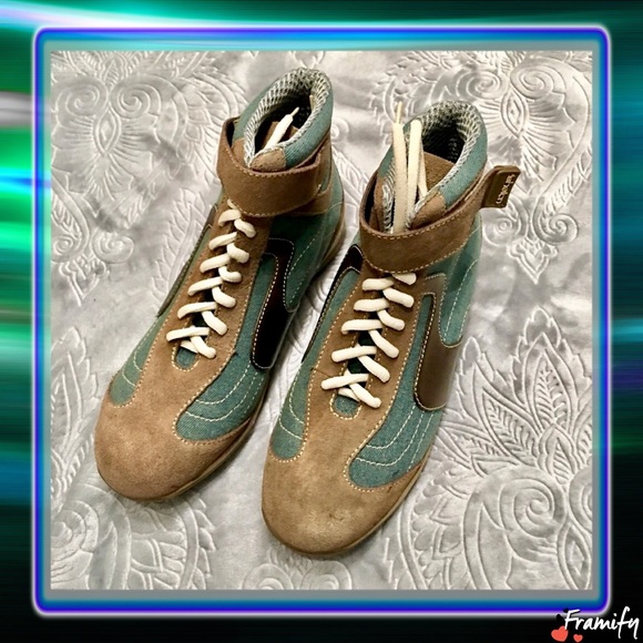 Green & Brown Jean High Top Sneakers - Picture 2 of 6